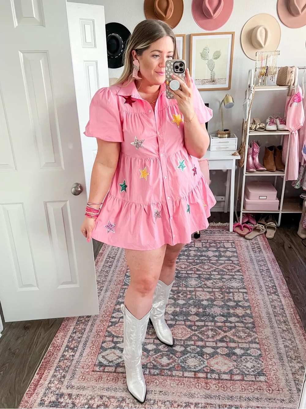 Peach Love California Pink Tiered Star Sequin Dress Sz S - Picture 8 of 8